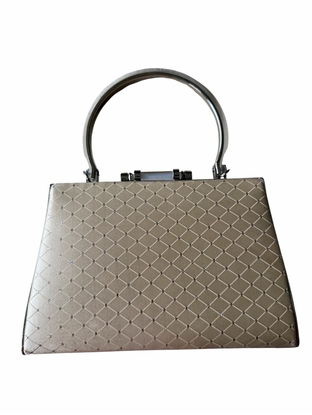 Vintage Structured Metallic Champagne Top-Handle Women's Evening Bag